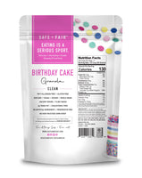 back of birthday cake granola pack