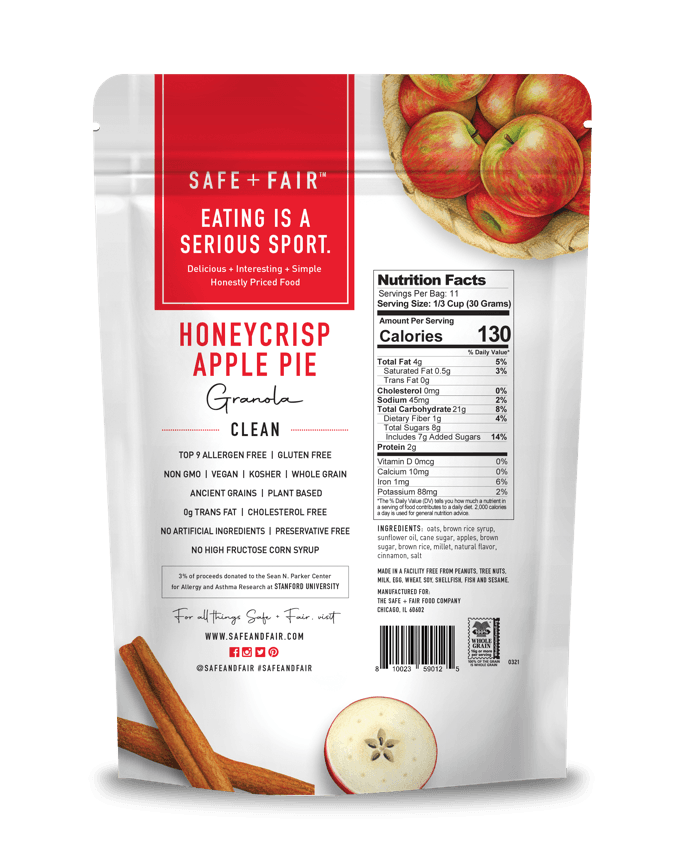 back of honeycrisp apple pie granola pack