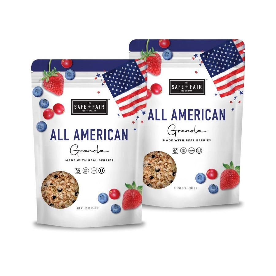 all american granola on white background